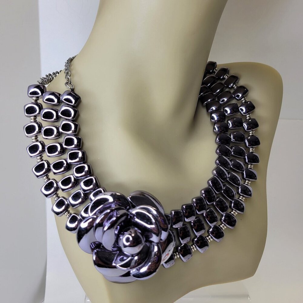 Grey Gunmetal Choker Collar Necklace